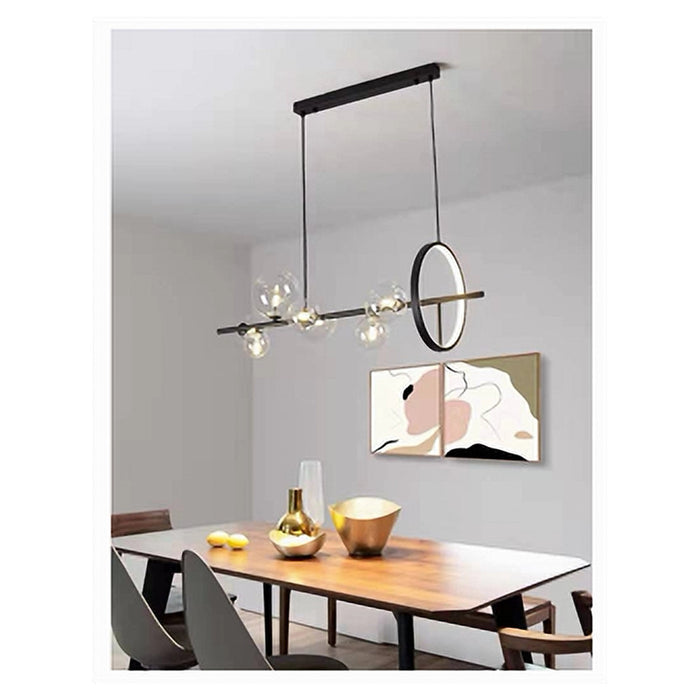 Trade Shop - Lampadario Moderno A Sospensione Nero 7 Sfere G9 Bolle In Vetro Con Cerchio 71676         