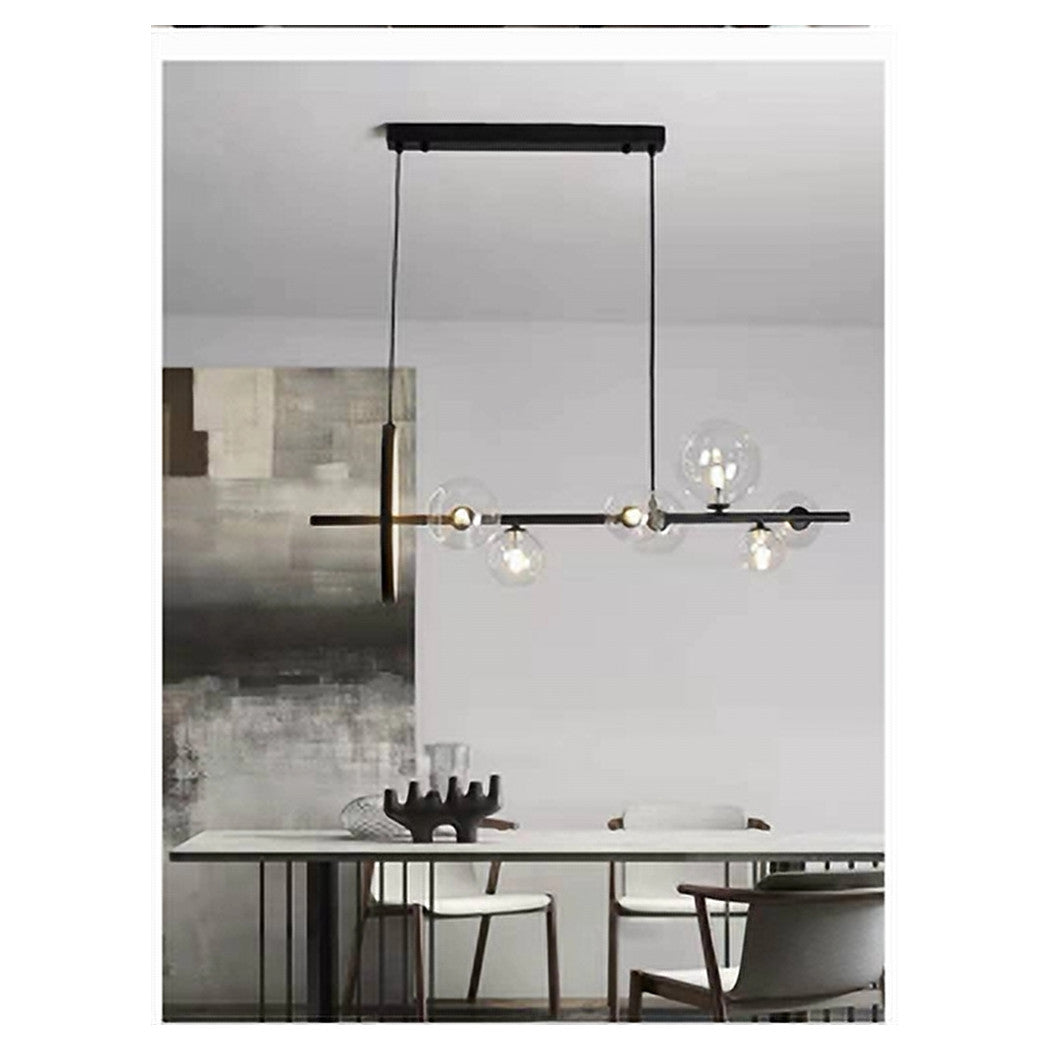 Trade Shop - Lampadario Moderno A Sospensione Nero 7 Sfere G9 Bolle In Vetro Con Cerchio 71676         
