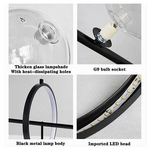 Trade Shop - Lampadario Moderno A Sospensione Nero 7 Sfere G9 Bolle In Vetro Con Cerchio 71676         