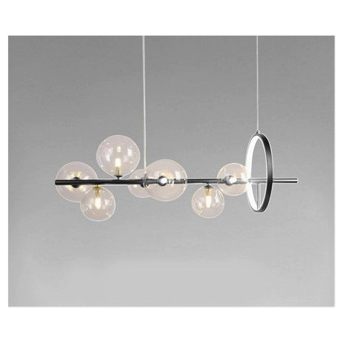 Trade Shop - Lampadario Moderno A Sospensione Nero 7 Sfere G9 Bolle In Vetro Con Cerchio 71676         