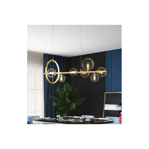 Trade Shop - Lampadario Moderno A Sospensione Oro 7 Sfere G9 Bolle In Vetro Con Cerchio 71683 -