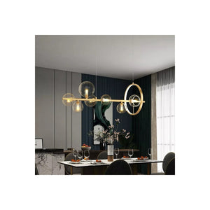 Trade Shop - Lampadario Moderno A Sospensione Oro 7 Sfere G9 Bolle In Vetro Con Cerchio 71683 -
