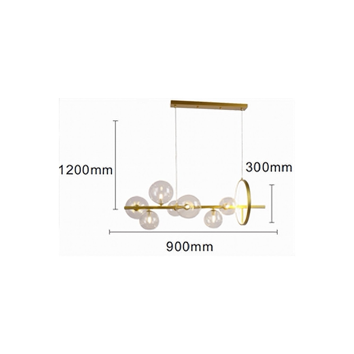 Trade Shop - Lampadario Moderno A Sospensione Oro 7 Sfere G9 Bolle In Vetro Con Cerchio 71683 -