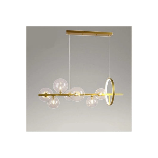 Trade Shop - Lampadario Moderno A Sospensione Oro 7 Sfere G9 Bolle In Vetro Con Cerchio 71683 -