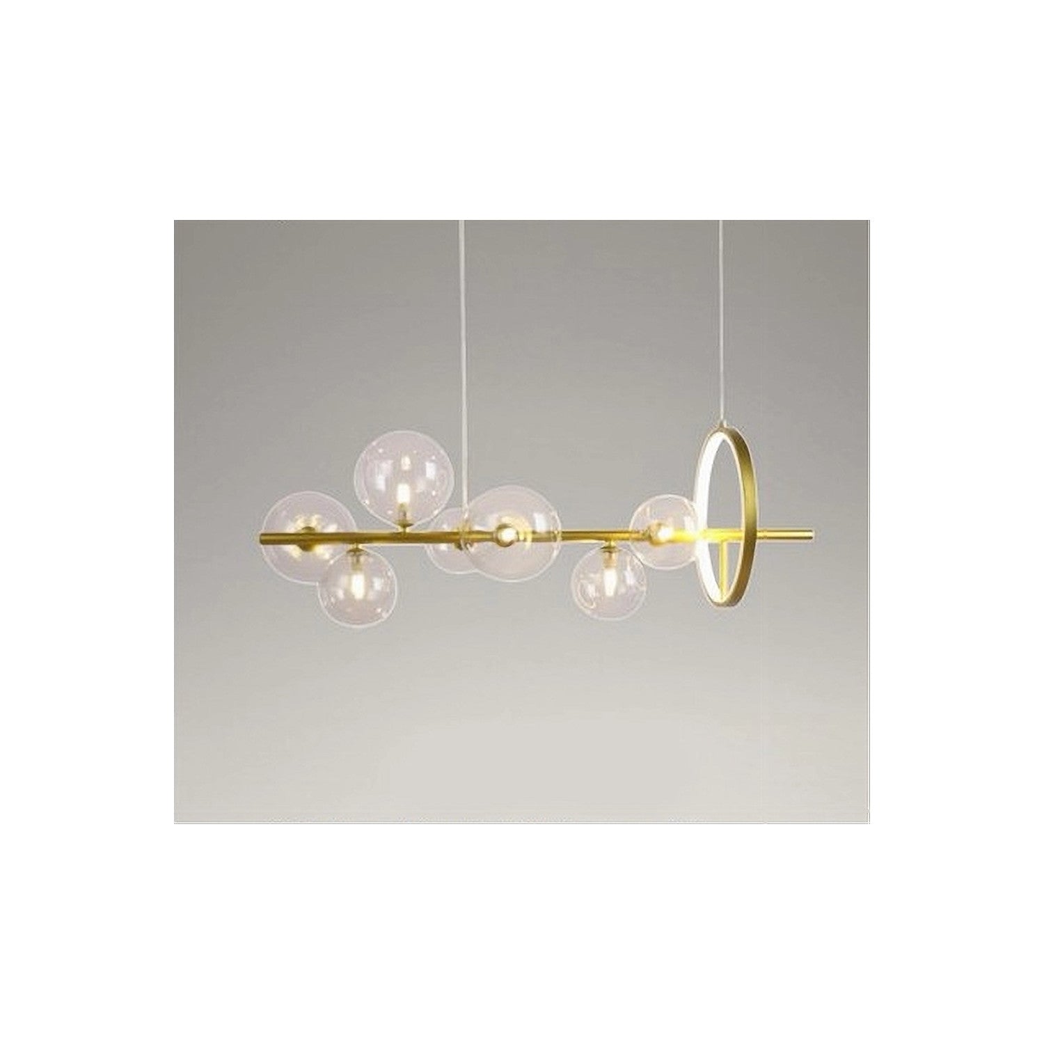 Trade Shop - Lampadario Moderno A Sospensione Oro 7 Sfere G9 Bolle In Vetro Con Cerchio 71683 -