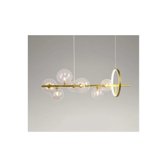 Trade Shop - Lampadario Moderno A Sospensione Oro 7 Sfere G9 Bolle In Vetro Con Cerchio 71683 -