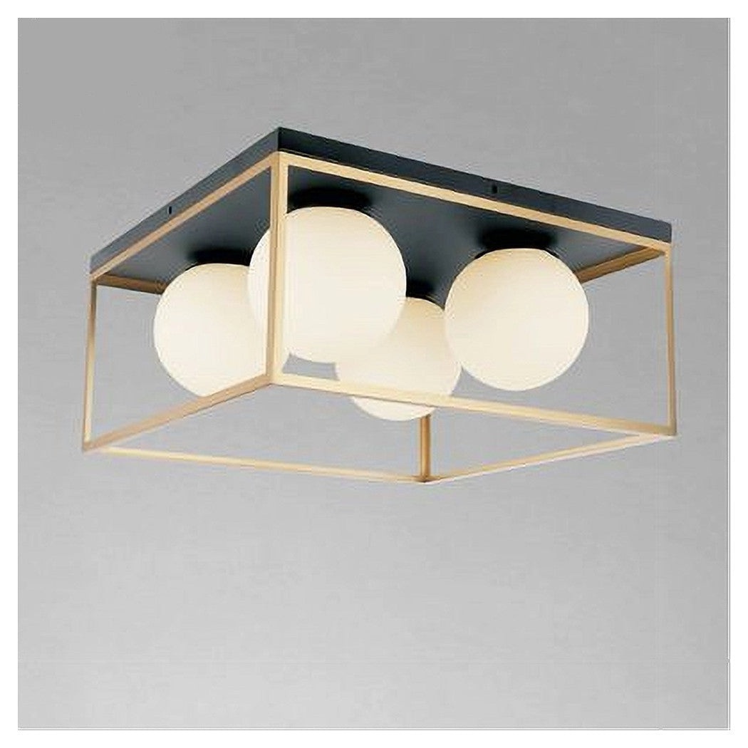Trade Shop - Lampadario Moderno Nero Oro A Soffitto Plafoniera Quadrata E27 Nordico 4 Sfere 32699         