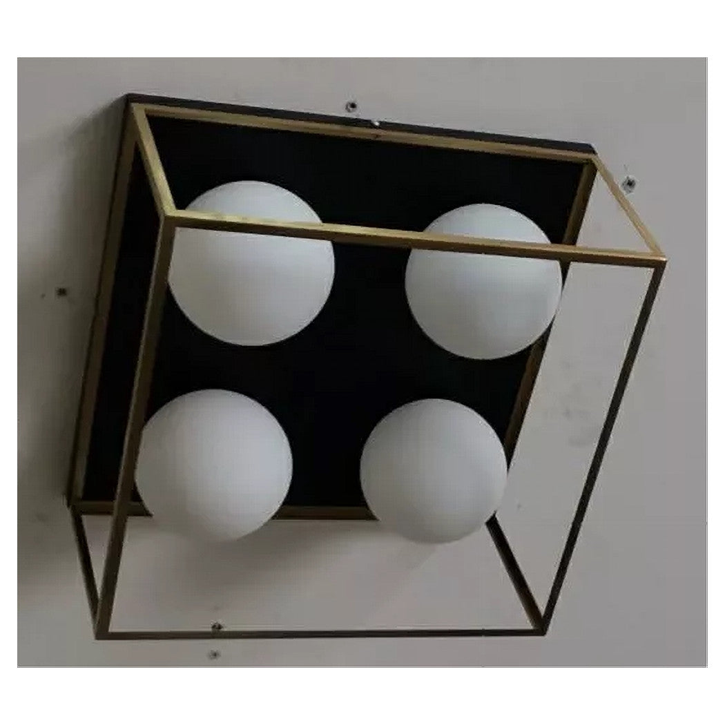 Trade Shop - Lampadario Moderno Nero Oro A Soffitto Plafoniera Quadrata E27 Nordico 4 Sfere 32699         