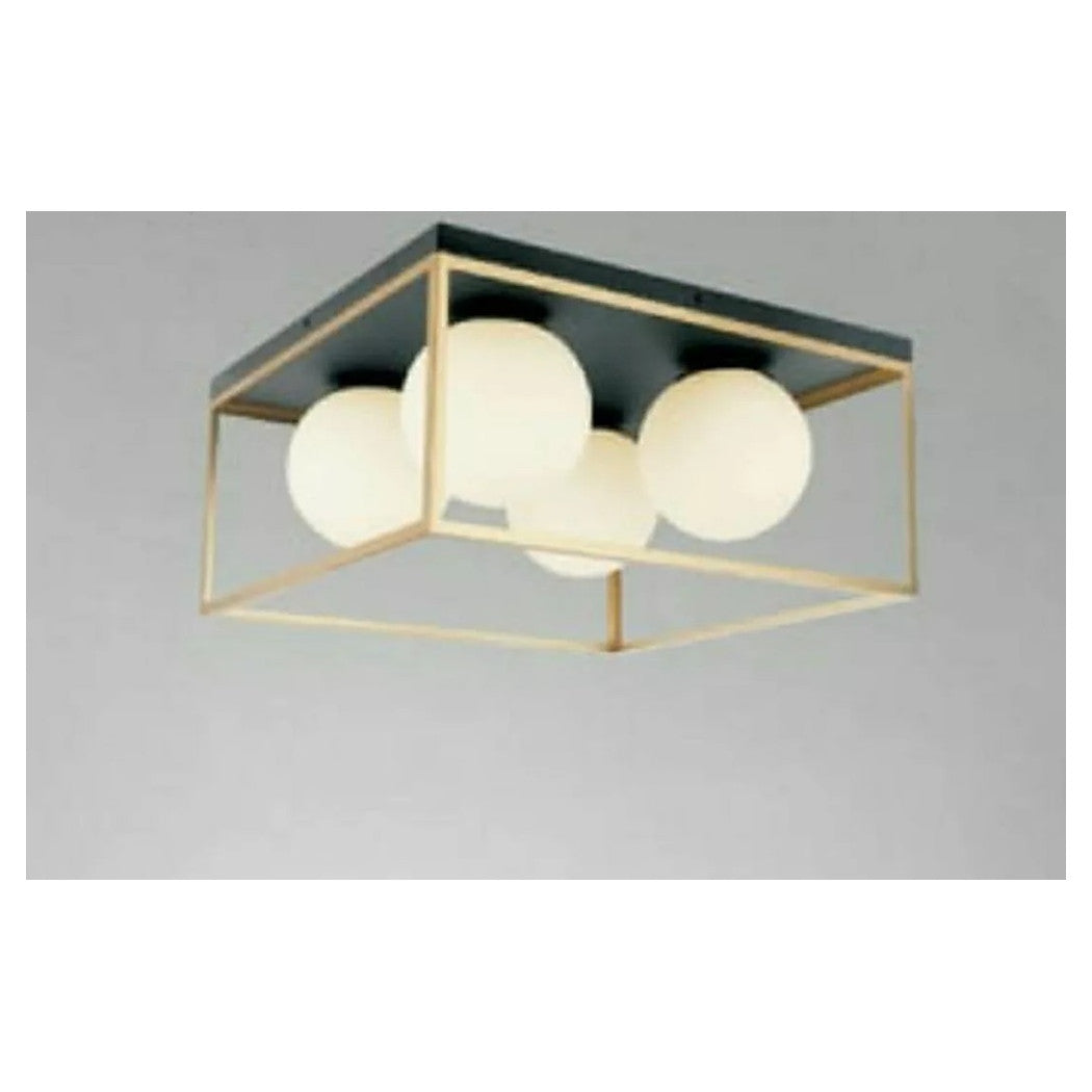 Trade Shop - Lampadario Moderno Nero Oro A Soffitto Plafoniera Quadrata E27 Nordico 4 Sfere 32699         