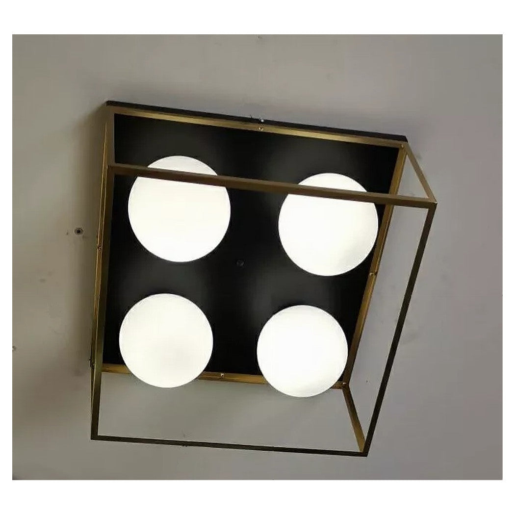 Trade Shop - Lampadario Moderno Nero Oro A Soffitto Plafoniera Quadrata E27 Nordico 4 Sfere 32699         