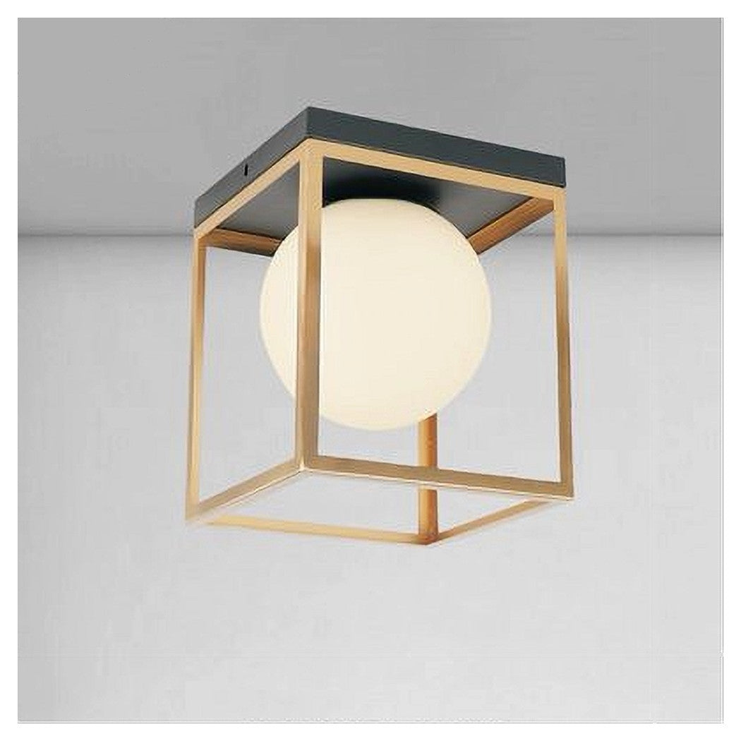 Trade Shop - Lampadario Moderno Nero Oro A Soffitto Plafoniera Quadrata E27 Nordico Con Sfera 32682         
