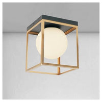 Trade Shop - Lampadario Moderno Nero Oro A Soffitto Plafoniera Quadrata E27 Nordico Con Sfera 32682         
