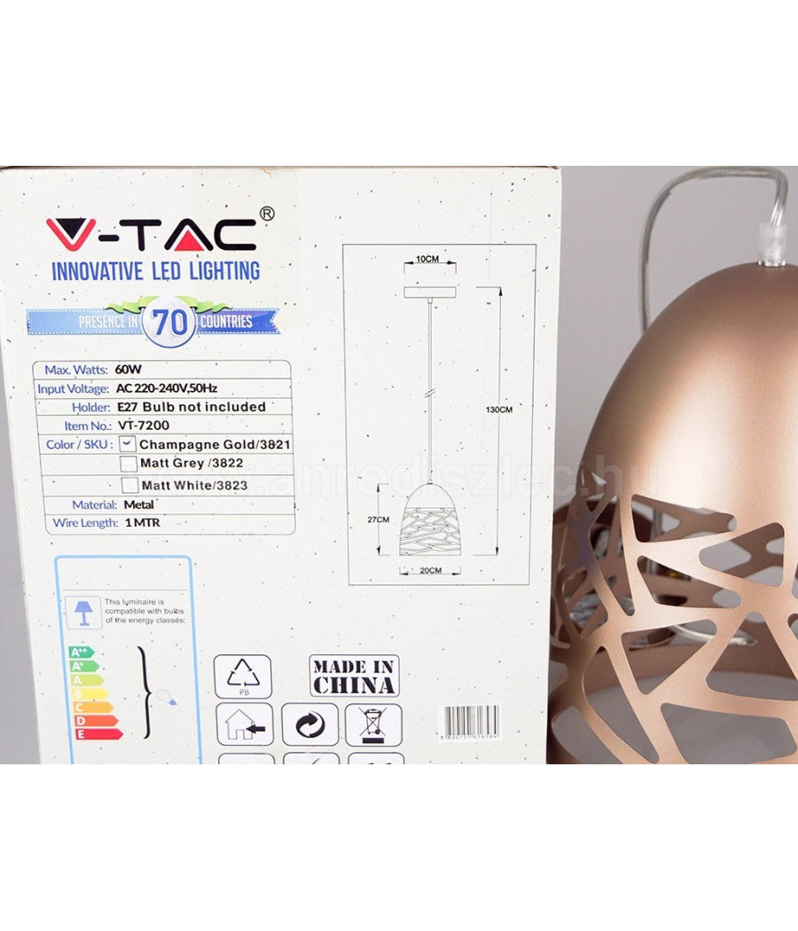 Lampadario Pendente A Sospensione Colore Oro Champagne Stile Elegante Vt-7200         