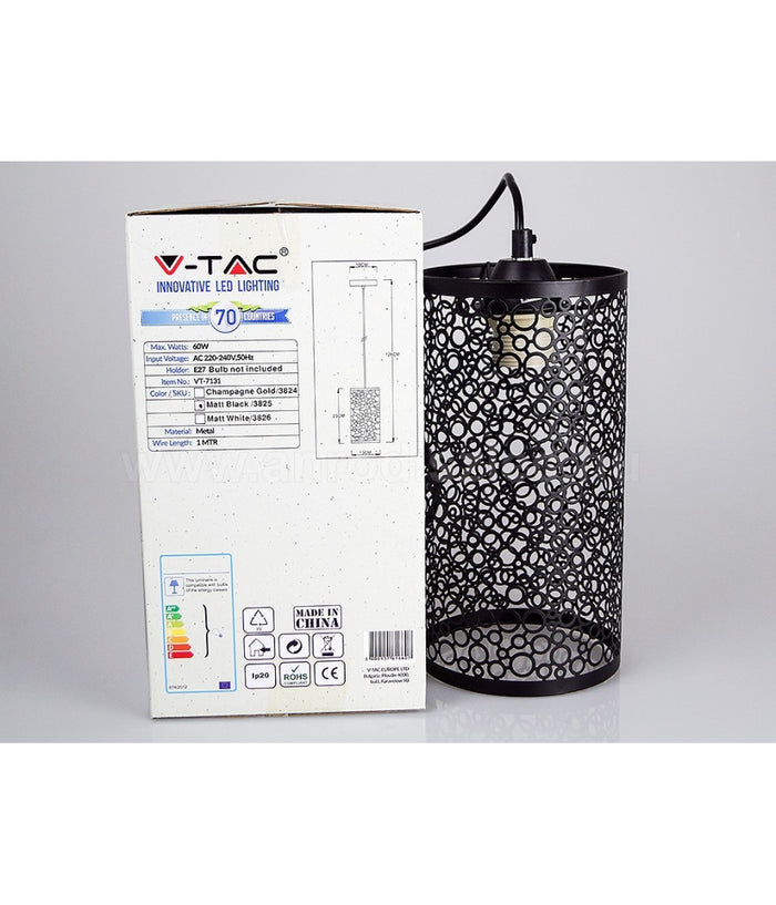 Lampadario Pendente A Sospensione In Metallo Nero Matto Stile Elegante Vt-7131         