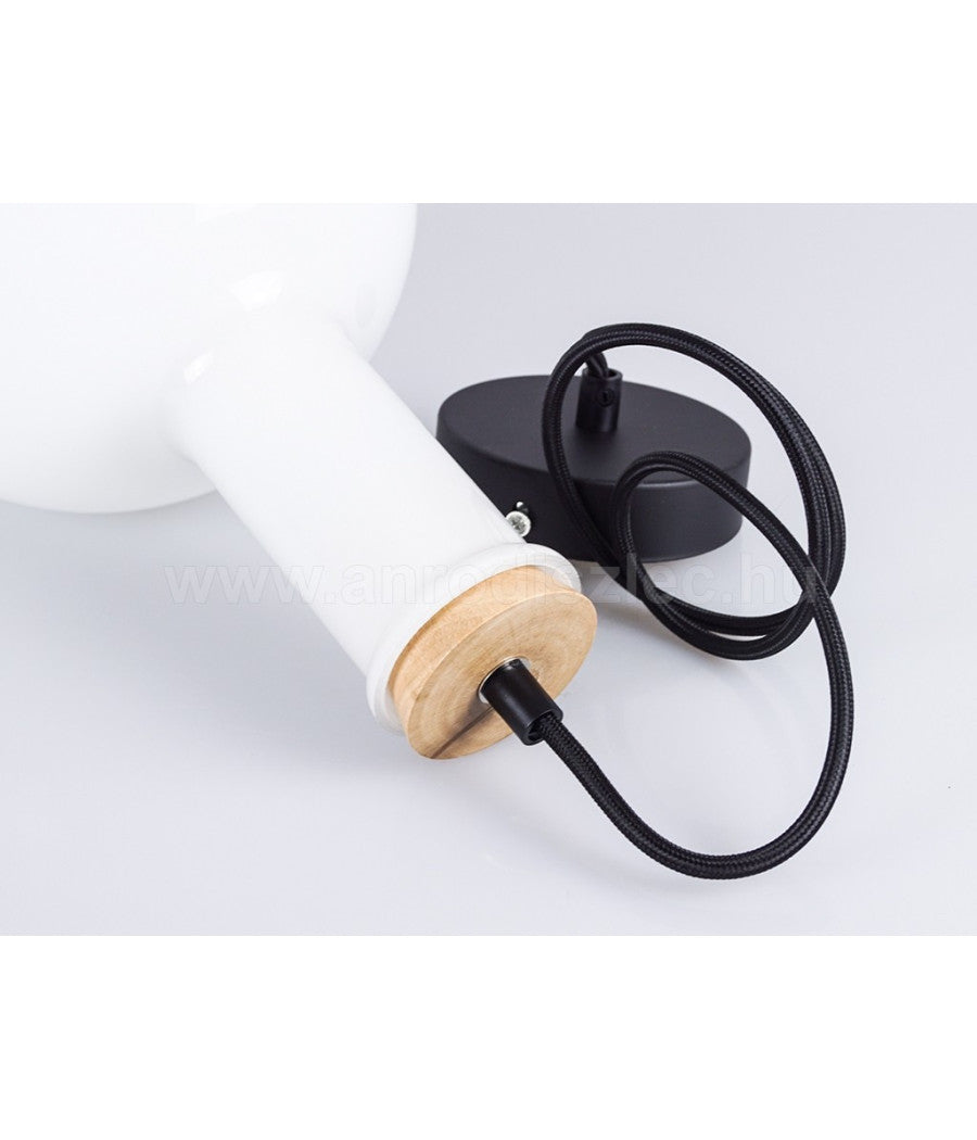 Lampadario Pendente Lampada A Sospensione In Legno E Vetro Bianco Chiaro Rotondo         