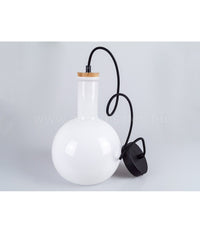 Lampadario Pendente Lampada A Sospensione In Legno E Vetro Bianco Chiaro Rotondo         