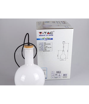 Lampadario Pendente Lampada A Sospensione In Legno E Vetro Bianco Chiaro Rotondo         