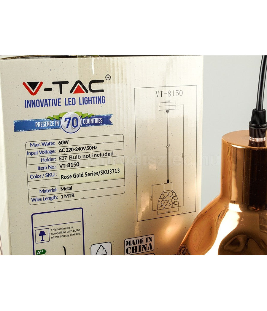 Lampadario Pendente Lampada A Sospensione In Metallo Cono Oro Rosa Rame Vt-8150         