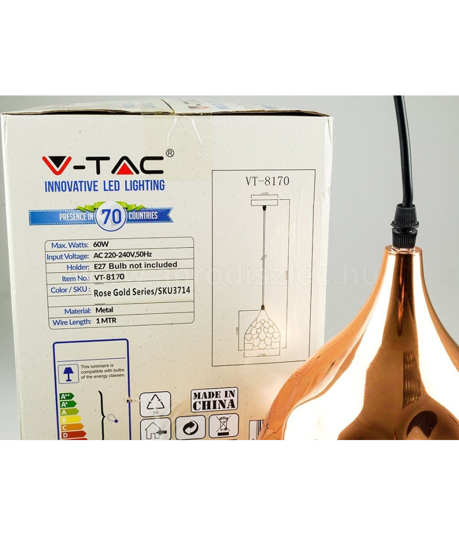 Lampadario Pendente Lampada A Sospensione In Metallo Cono Oro Rosa Rame Vt-8170         