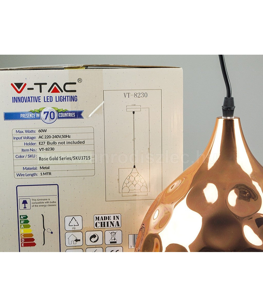 Lampadario Pendente Lampada A Sospensione In Metallo Cono Oro Rosa Rame Vt-8230         