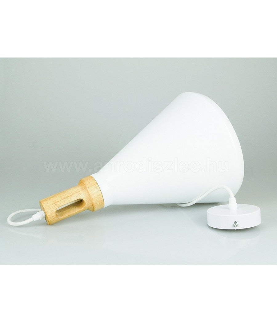 Lampadario Pendente Lampada A Sospensione Parabola Bianca Base In Legno Vt-7525         