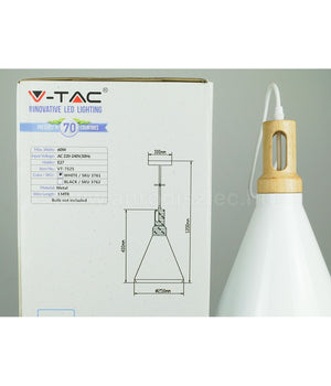 Lampadario Pendente Lampada A Sospensione Parabola Bianca Base In Legno Vt-7525         