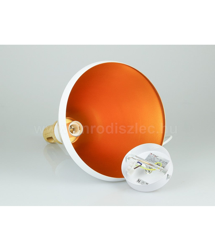 Lampadario Pendente Lampada A Sospensione Parabola Bianca Base In Legno Vt-7525         