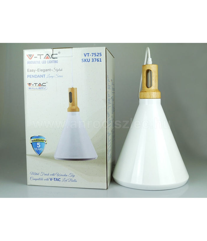 Lampadario Pendente Lampada A Sospensione Parabola Bianca Base In Legno Vt-7525         