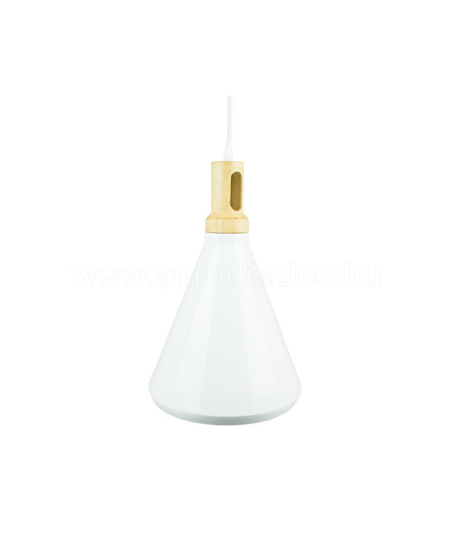 Lampadario Pendente Lampada A Sospensione Parabola Bianca Base In Legno Vt-7525         