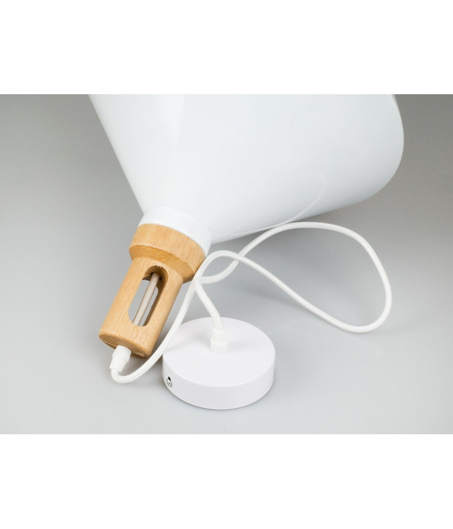 Lampadario Pendente Lampada A Sospensione Parabola Bianca Base In Legno Vt-7535         