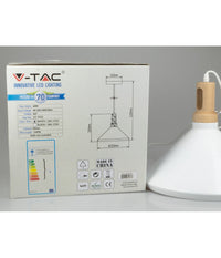 Lampadario Pendente Lampada A Sospensione Parabola Bianca Base In Legno Vt-7535         