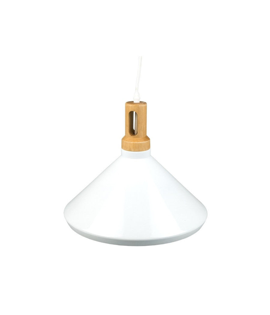 Lampadario Pendente Lampada A Sospensione Parabola Bianca Base In Legno Vt-7535         