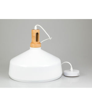 Lampadario Pendente Lampada A Sospensione Parabola Bianca Base In Legno Vt-7545         