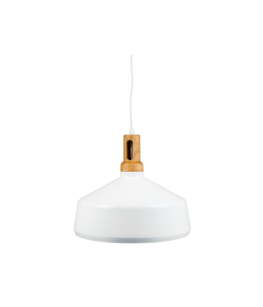 Lampadario Pendente Lampada A Sospensione Parabola Bianca Base In Legno Vt-7545         