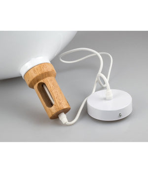 Lampadario Pendente Lampada A Sospensione Parabola Bianca Base In Legno Vt-7545         