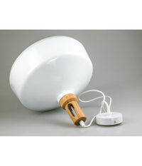 Lampadario Pendente Lampada A Sospensione Parabola Bianca Base In Legno Vt-7545         