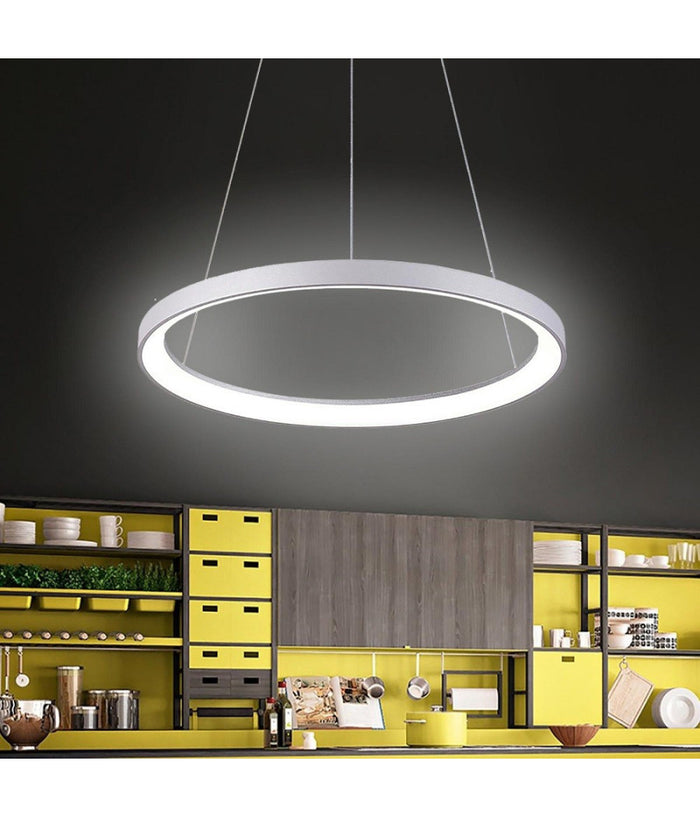 Lampadario Pendente Led 30w Cct Lampada Sospensione Circolare 38m Luce Cucina Bar  Argento       