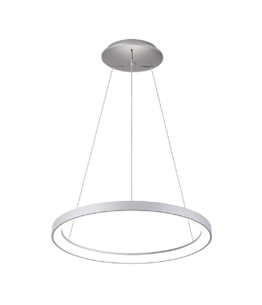 Lampadario Pendente Led 60 Watt Cct Lampada Sospensione Circolare 78cm Luci 230v  Argento       