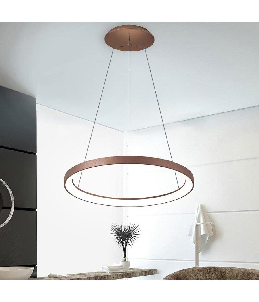 Lampadario Pendente Led 60 Watt Cct Lampada Sospensione Circolare 78cm Luci 230v  Marrone       