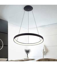 Lampadario Pendente Led 60 Watt Cct Lampada Sospensione Circolare 78cm Luci 230v  Nero       