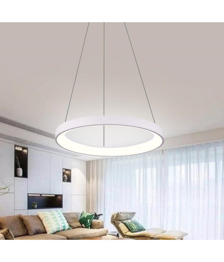 Lampadario Pendente Led 60 Watt Cct Lampada Sospensione Circolare 78cm Luci 230v         