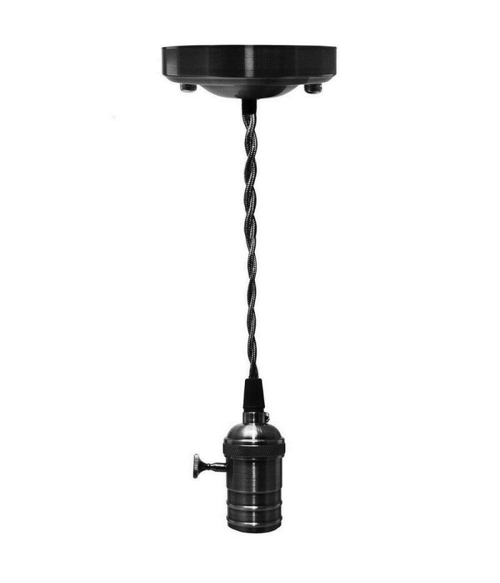 Lampadario Pendente Vintage Da Soffitto Sospensione E27 Con Interruttore Nero Metal         