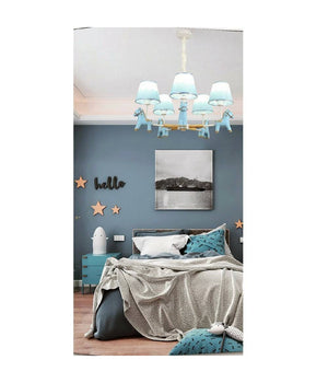 Lampadario Per Cameretta A Sospensione Cavallo In Resina 5 Portalampada E27 A45  Blu       