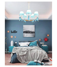 Lampadario Per Cameretta A Sospensione Cavallo In Resina 5 Portalampada E27 A45  Blu       