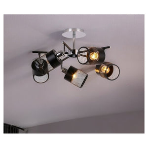 Trade Shop - Lampadario Plafoniera A Soffitto Con 5 Paralumi Lampade Attacco E27 In Metallo 00280         