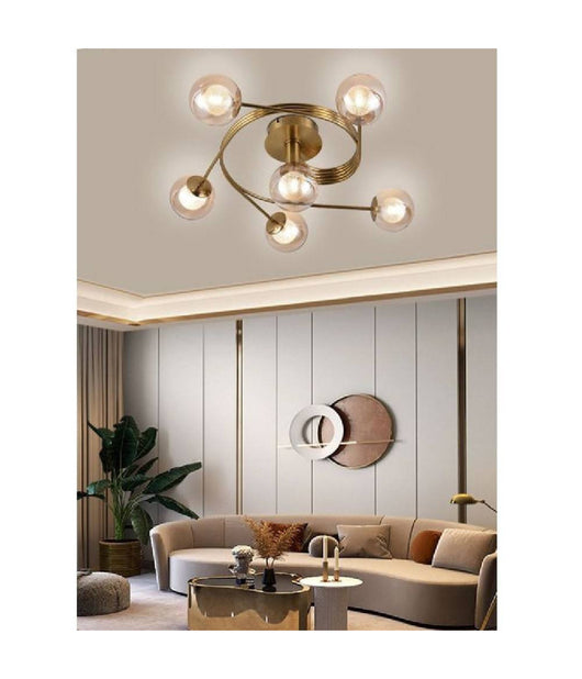 Lampadario Plafoniera A Spirale 6 Spere Attacco G9 Lampada Soffitto Bronzo C34-6         