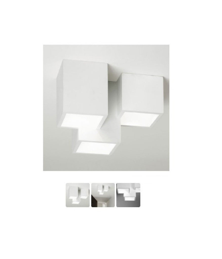 Lampadario Plafoniera Lampada A Soffitto 3 Cubi Gesso Portalampada Gu10 Gs-c06-3         