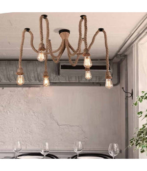 Lampadario Ragno Sospensione 6 Corde Portalampada E27 Lampada Country Retro B59-6         