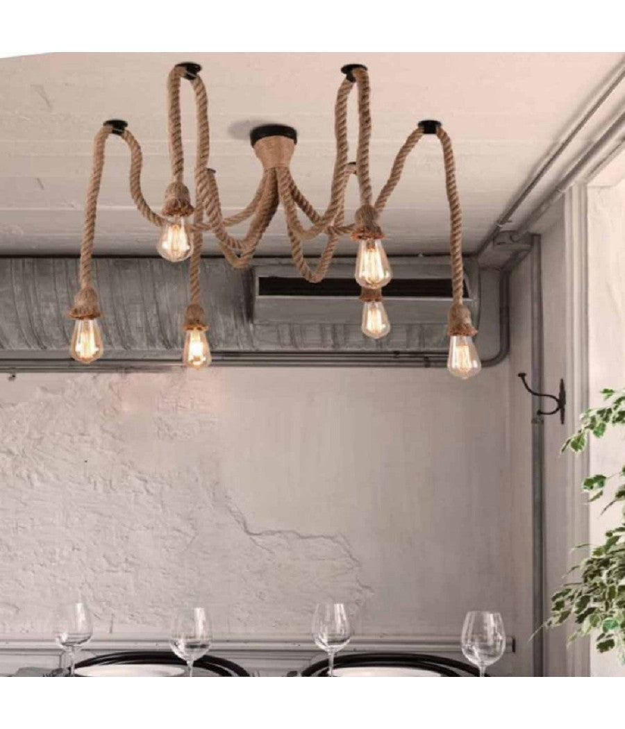 Lampadario Ragno Sospensione 6 Corde Portalampada E27 Lampada Country Retro B59-6         