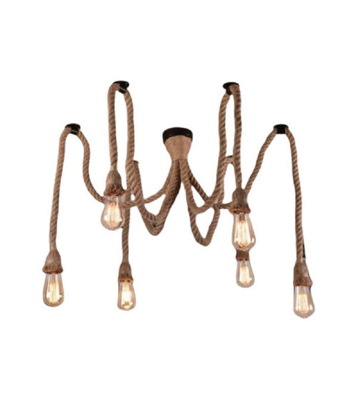 Lampadario Ragno Sospensione 6 Corde Portalampada E27 Lampada Country Retro B59-6         